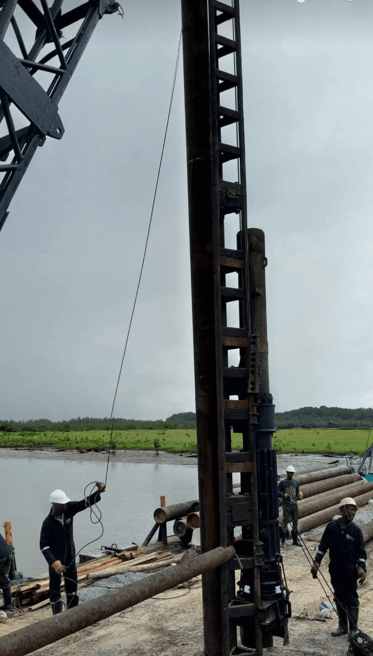 Steel casing pilling works in progress